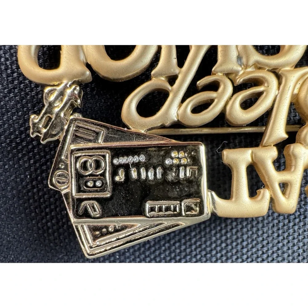 AJC American Jewelry Company Vintage Gold Tone Eat Sleep Shop Novelty Brooch